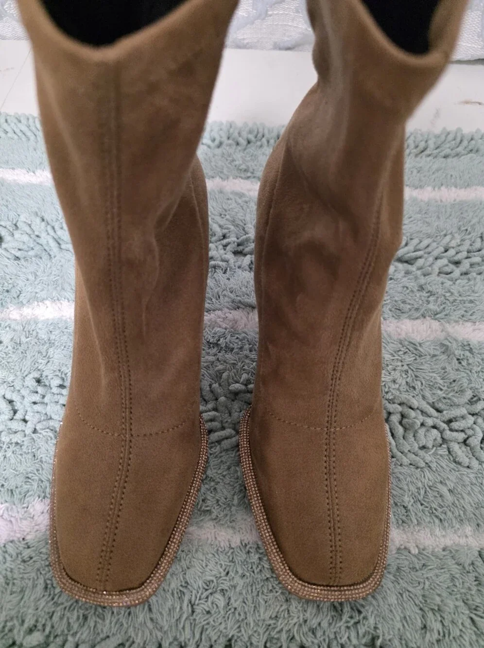 Over-the-Knee Suede Stretch Boots in Brown